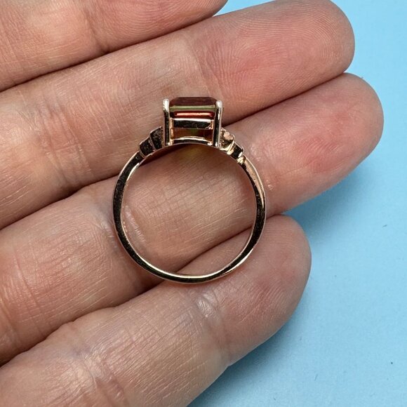 Rose Gold Over Sterling Silver 925 Bi Color Quartz Statement Ring Size 7.75 - Picture 6 of 10